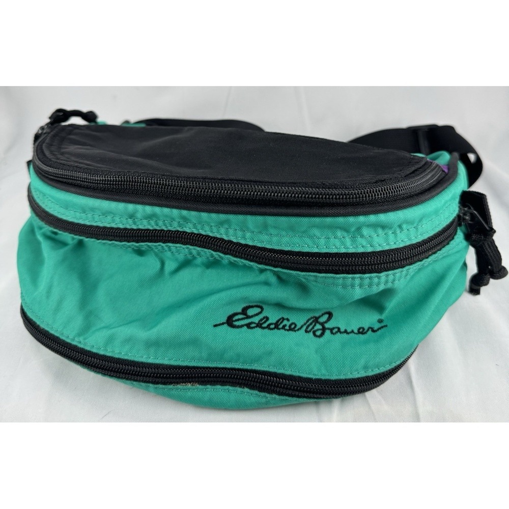 Eddie Bauer Vintage 1980s Teal Green Black Retro Outdoor Hiking Waist Fanny Pack